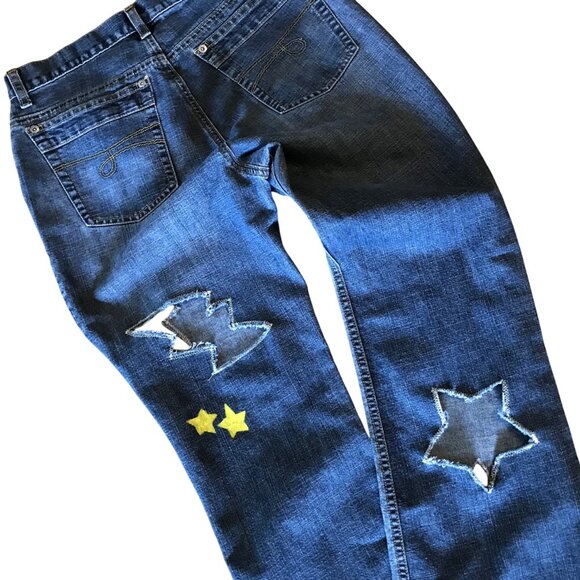 Upcycled Jones New York Destroyed Ripped Jeans, Stars & Bolts Cutouts, Size 4 - Picture 3 of 12